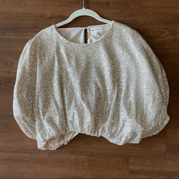 Sequin Bubble Crop Top - Ivory - Picture 2 of 5